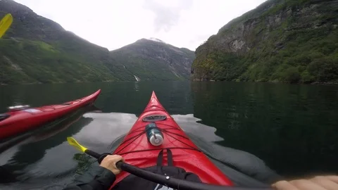 Point of view shot of two people kayaking on river Stock-Footage 114883045