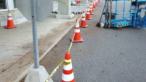A Point of View of a Sidewalk Under Construction Stock Footage 157327210