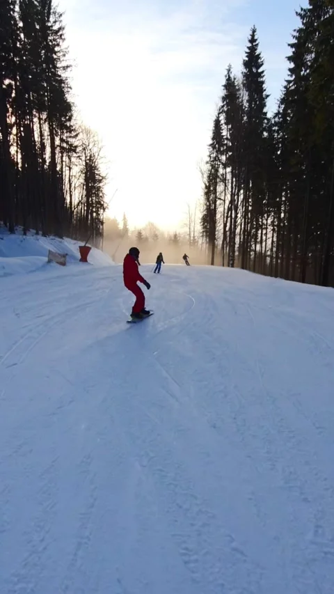 Point of view skiing by winter ski slope Stock Footage 221850455