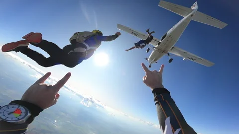 Point of view of a skydiver jumping out of an airplane. Stock Footage 203983883