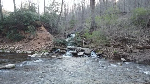 A Point of View of a Small Waterfall in the Spring Stock Footage 187868628