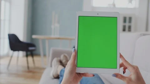 Point of View. Tablet PC Chroma Screen. GreenScreen or Mockup Tracking Colour Stock Footage 122416823