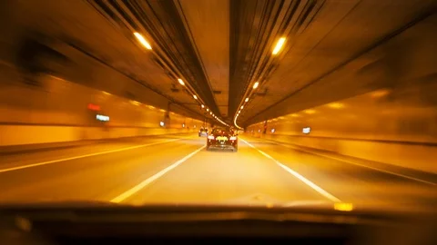Point of view timelapse driving through a tunnel at night Video stock 104166131