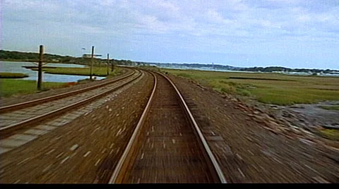 Point of view of train engine running along tracks Stock Footage 29804038