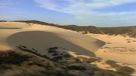 Point of view train traveling right form left through Southwest desert Stock Footage 29807546