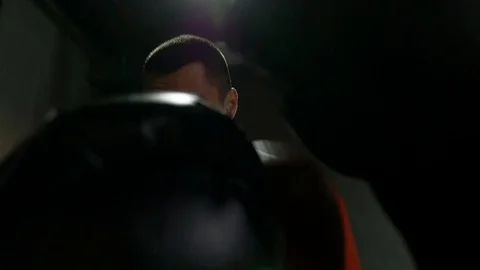 Point of view of trainer fending with gloves from punching pugilist Stock Footage 77777631