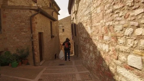 Point of view walking in the alleys center, Assisi Stock Footage 82120671