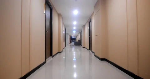 Point of view - walking back a hotel hallway Stock Footage 134134802