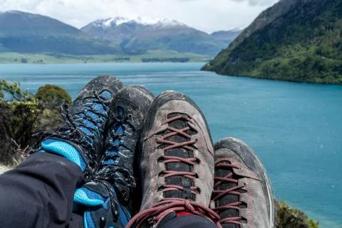Point of view Walking boots Fotos de archivo
