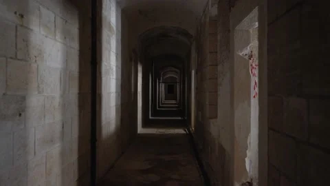 Point of view walking inside old abandoned fortress in Croatia Stock Footage 186037281