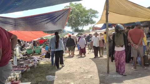 The Point of View is Walking Through The Legen Jatinom Flea Market Stock Footage 315559578
