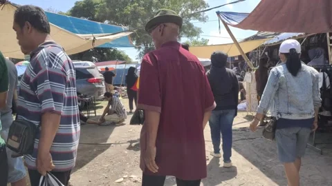 The Point of View is Walking Through The Legen Jatinom Flea Market Stock Footage 315559647