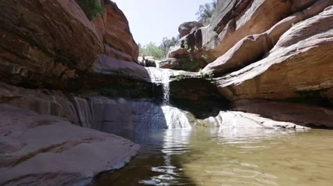 Point of view-Walking through water towards a waterfall Stock Footage 40973169