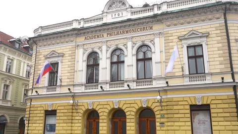 Point of view walking towards Slovenian Philharmonic Building Stock Footage 169367103
