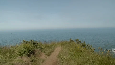Point of View walking on trail at edge of cliff with ocean view stedicam, 4k Stock-Footage 112763781