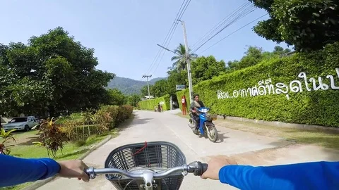 Point of view while riding bicycle in the country Stock Footage 79486051