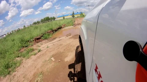 Point of view white crossover drives aling offroad 스톡 동영상 73597542