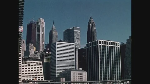 Point of view, wide shot, passing skyscrapers in lower Manhattan on the Circle Video stock 82547028