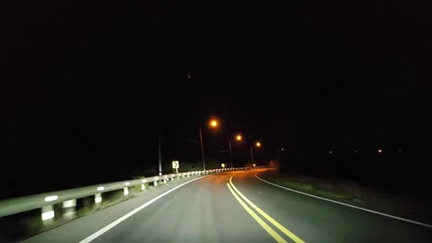 Point of view by windshield driving in rural at night. Video stock 313668699