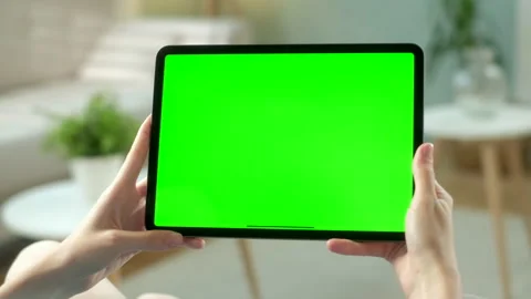 Point of View of Woman Using Hand Gestures on Green Mock-up Screen Digital Stock Footage 133286569