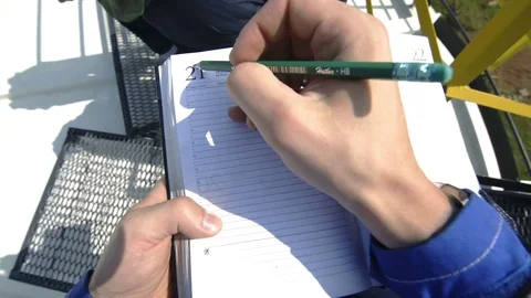 Point of view writing results of Measuring volume of oil fluid in tank Stock Footage 85392462