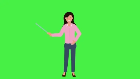 Point At White Board with stick Left Green Screen Stock Footage 231499174