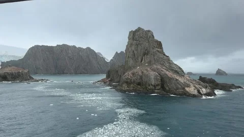 Point Wild Antarctica View from Cruise Ship Penguin Habitat on Rock with Ic.. Stock Footage 336925916
