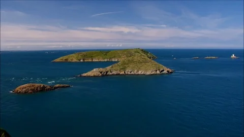 Pointe de Plouezec lighthouse in Brittany, France Stock Footage 83588617
