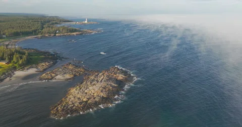 Pointe-des-Monts Lighthouse on the North Shore of Quebec – Aerial Drone View 2 Video stock 315535995