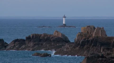 Pointe du Grouin Lighthouse (1) - Brittany France Stock Footage 10806693