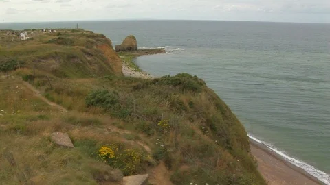 Pointe du Hoc cliffs with English Channel in background at Normandy, France Stock Footage 104223483