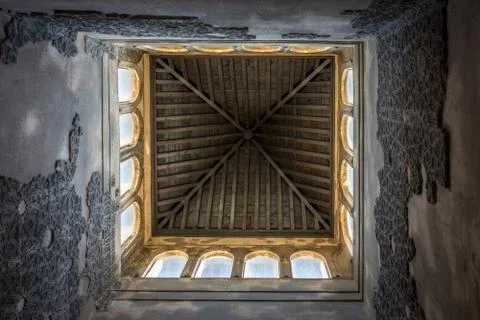 Pointed rooftop interior with windows in Granada, Spain, Europe Foto stock
