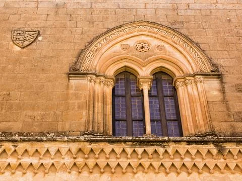 Pointed windows on a building in Malta 스톡 사진