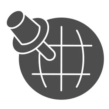 Pointer and globe solid icon. Travel map pin with planet earth symbol, glyph Stock Illustration