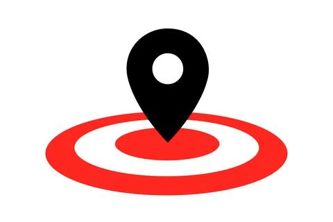 Pointer and location pin is pointing to the center of target - location and f Illustrazione stock