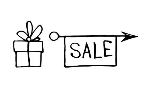 Pointer arrow, gift box. Vector image on theme of black Friday, shopping, dis Stock Illustration