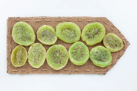 Pointer of  burlap with dried kiwi Stock Photos