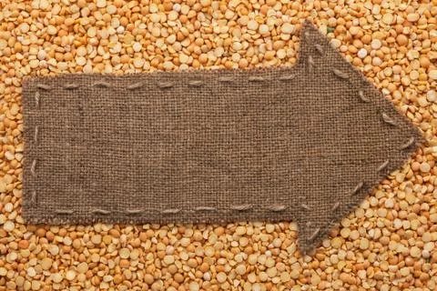 Pointer of  burlap lies on dried peas Stock Photos