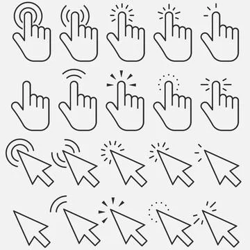 Pointer click icon. Set of clicking cursor, pointing hand clicks. Vector illu Stock Illustration