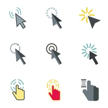 Pointer of computer icons set, flat style Stock Illustration