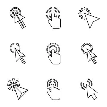 Pointer of computer icons set, outline style Stock Illustration