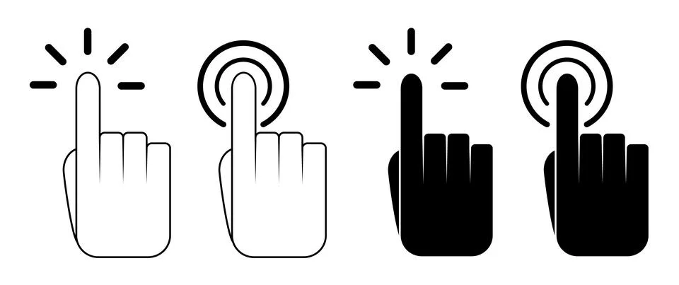 Pointer cursor ?omputer mouse icon. Clicking finger, pointing hand click icon Illustrazione stock