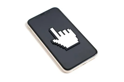 Pointer Cursor Placed on a Mobile Phone Stock Photos