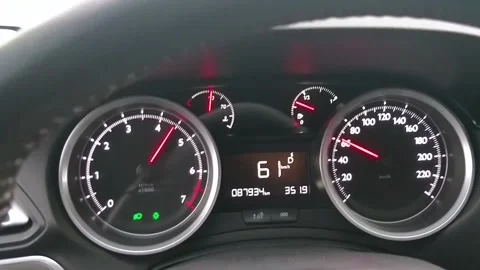 The pointer on the dashboard when the car is accelerating wildly Stock Footage 157100733
