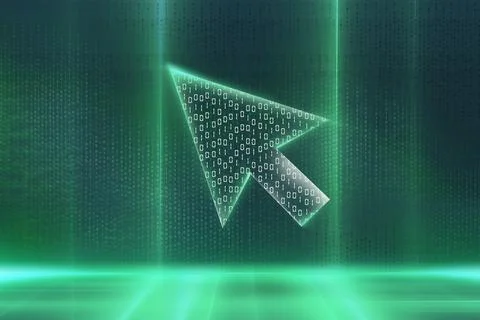 Pointer with digital binary code in front of matrix effect concept series Stock Illustration