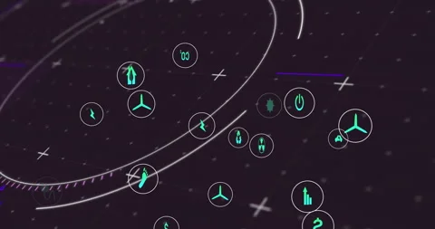 Pointer emerging triggers animated icons orbiting arcs illustrating energy 動画素材 311902032