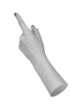 Pointer finger extended, showing a gesture of touch and indication. Female ha 库存照片