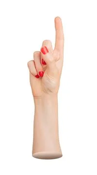 Pointer finger up, isolated on white background. Woman s hand showing gesture Stock Photos
