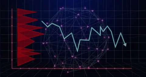 Pointer flickering sparking sphere and flags building, graph zigzagging then Video stock 309688659