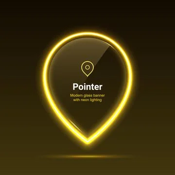 Pointer. Glass banner with neon lighting. Retro futurism. Vector Stockillustratie